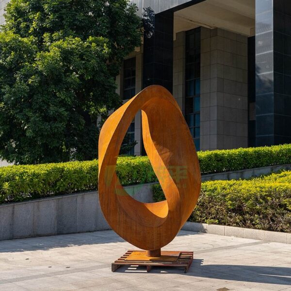 Abstract Ring Corten Steel Sculpture - Image 3
