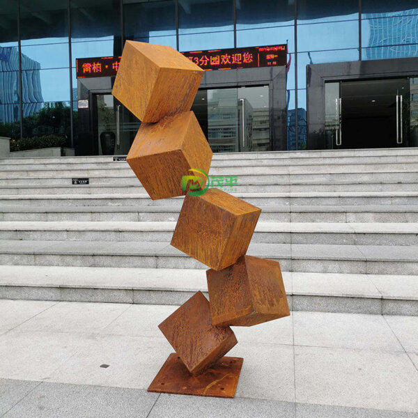 Geometric Corten steel sculpture