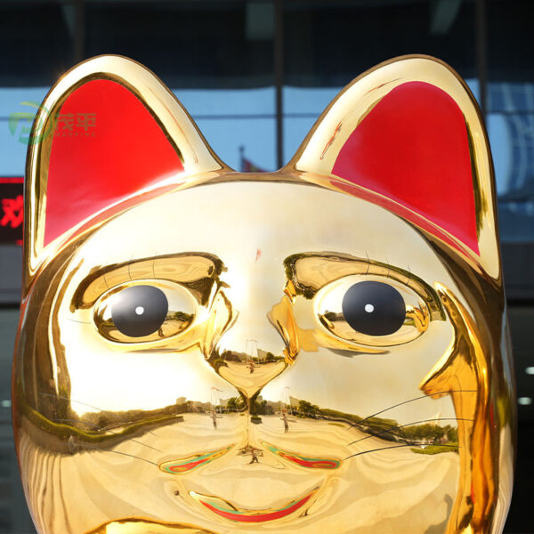 Lucky Cat Stainless Steel Sculpture - Image 3