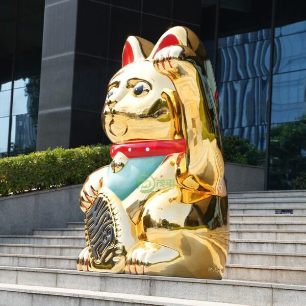 Lucky Cat Stainless Steel Sculpture - Image 6
