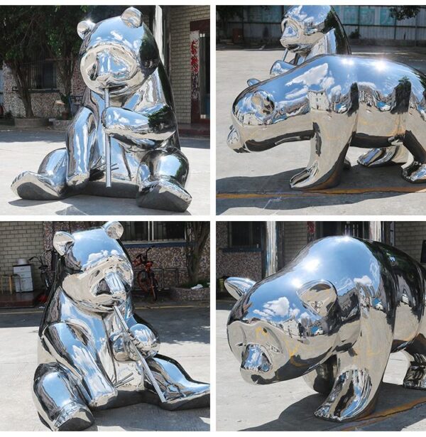 Panda Stainless Steel Sculpture - Image 4
