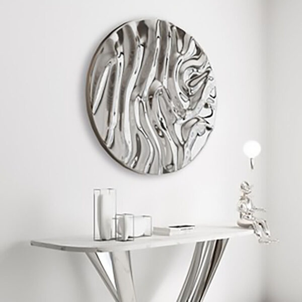 Round Pleated Wall Stainless Steel Sculpture - Image 6