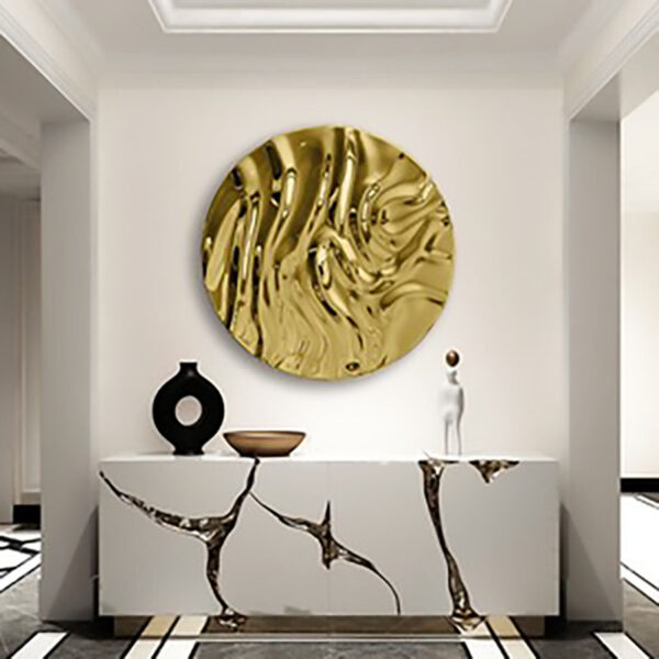 Round Pleated Wall Stainless Steel Sculpture - Image 3