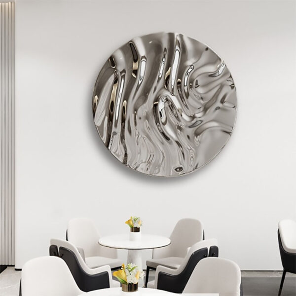 Round Pleated Wall Stainless Steel Sculpture - Image 2