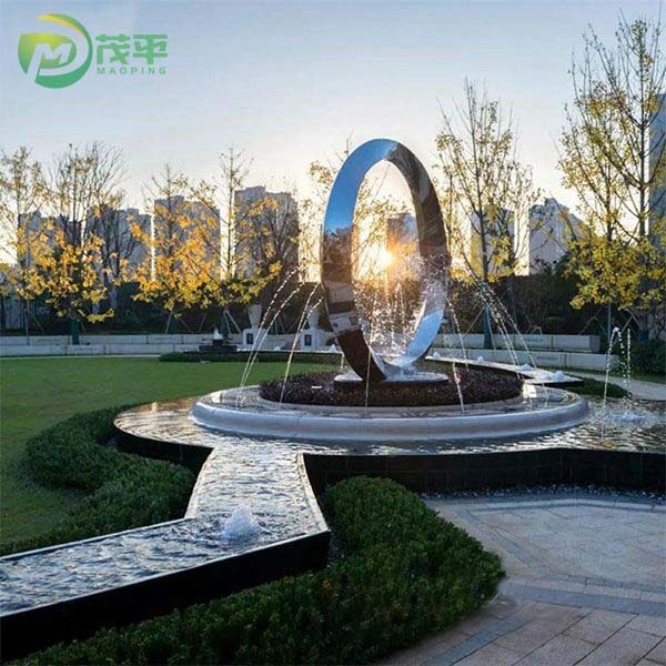 Large Modern Outdoor Ring Metal Sculpture Fountain - Image 2