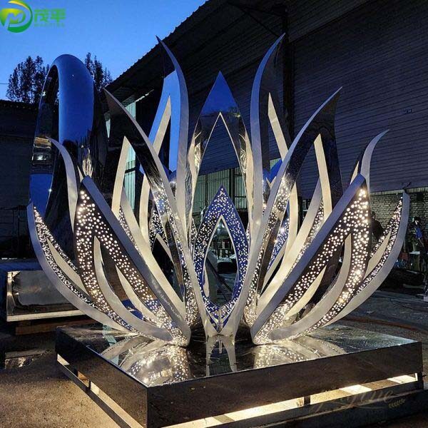 Modern Metal Lotus Flower Sculpture - Image 2