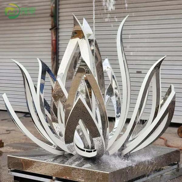 Modern Metal Lotus Flower Sculpture - Image 3