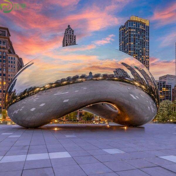 Modern Polished Bean Stainless Steel Sculpture - Image 3