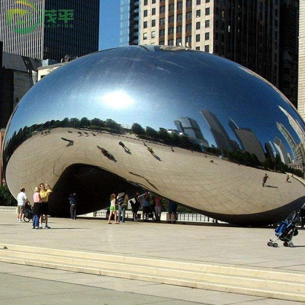 Modern Polished Bean Stainless Steel Sculpture - Image 2