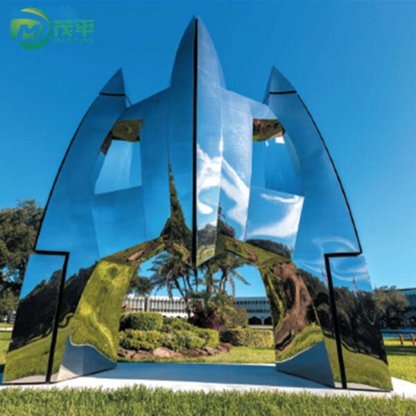 Polished Modern Rocket Stainless Steel Sculpture - Image 3