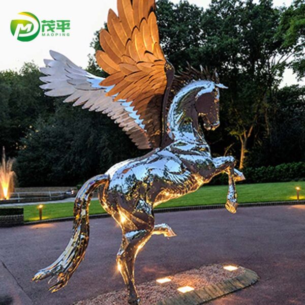 Pegasus Horse Stainless Steel Sculpture - Image 2
