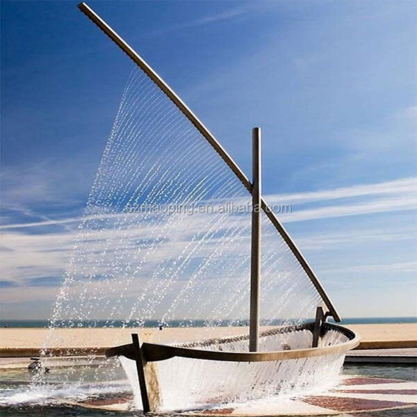 Light Fountain Boat Stainless Steel Sculpture