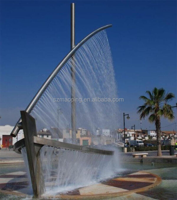 Light Fountain Boat Stainless Steel Sculpture - Image 3