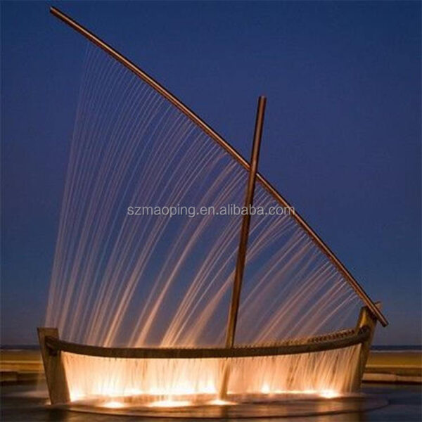 Light Fountain Boat Stainless Steel Sculpture - Image 2