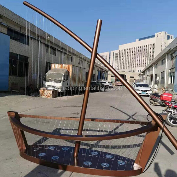 Light Fountain Boat Stainless Steel Sculpture - Image 4