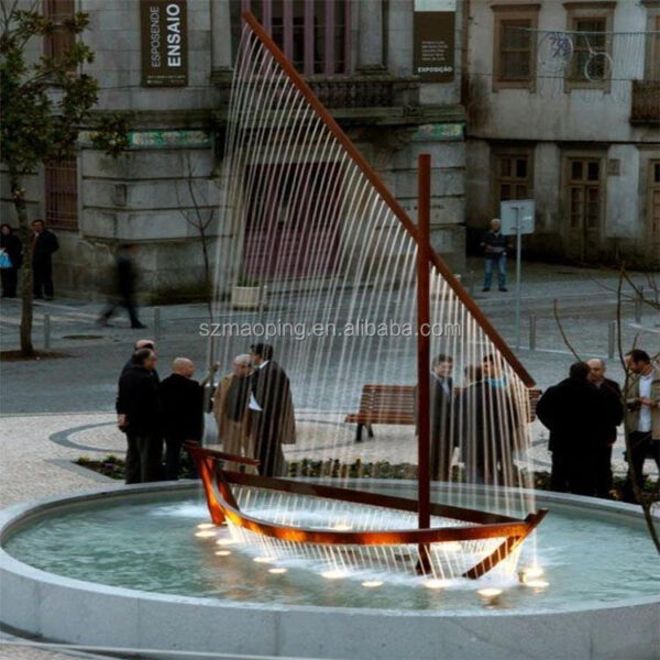 Light Fountain Boat Stainless Steel Sculpture - Image 5