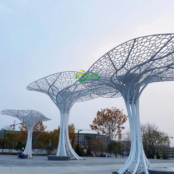 Tree Shape Hollow Leaf Stainless Steel Sculpture