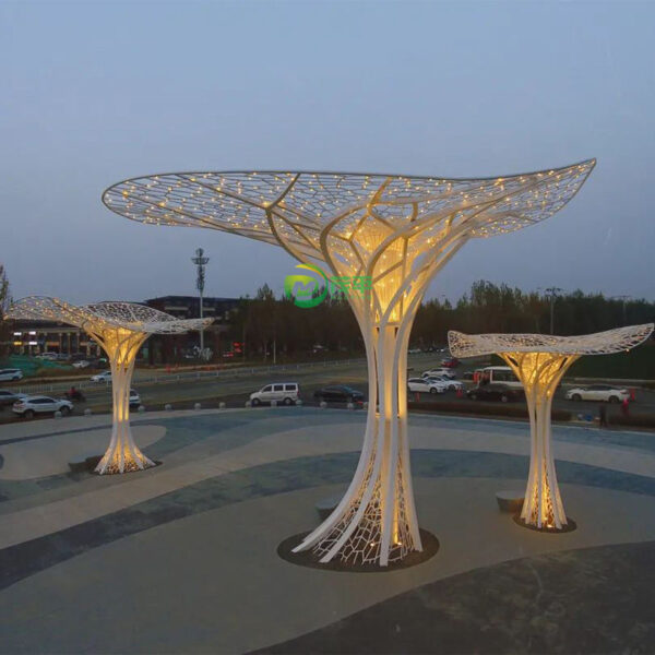 Tree Shape Hollow Leaf Stainless Steel Sculpture - Image 5
