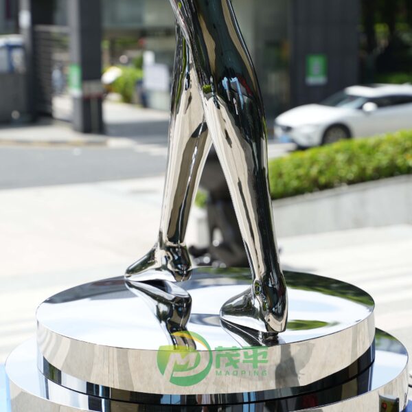 Revolving Light Female Robot Stainless Steel Sculpture - Image 5