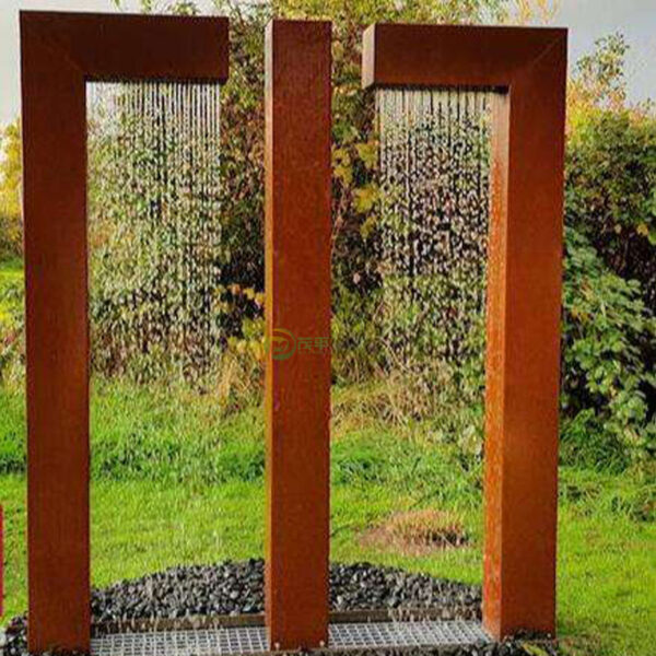 Abstract Fountain Weathering Corten Steel Sculpture - Image 4