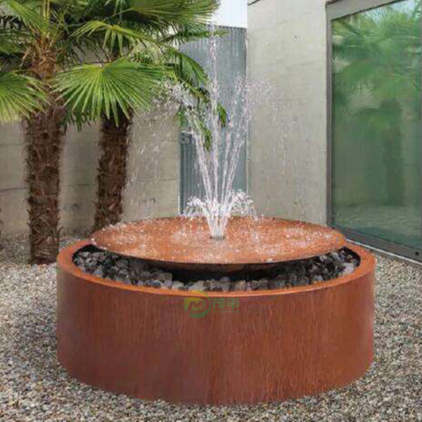 Abstract Fountain Weathering Corten Steel Sculpture - Image 3