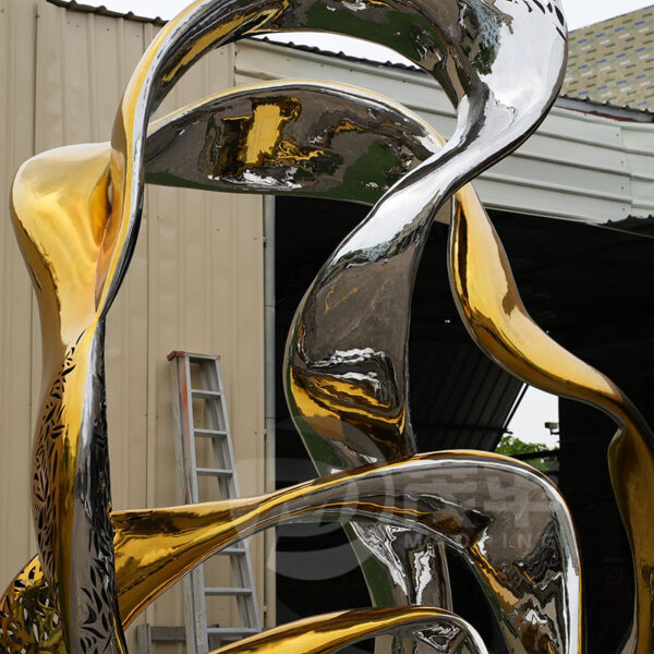 Abstract Metal Gold Stainless Steel Sculpture - Image 2