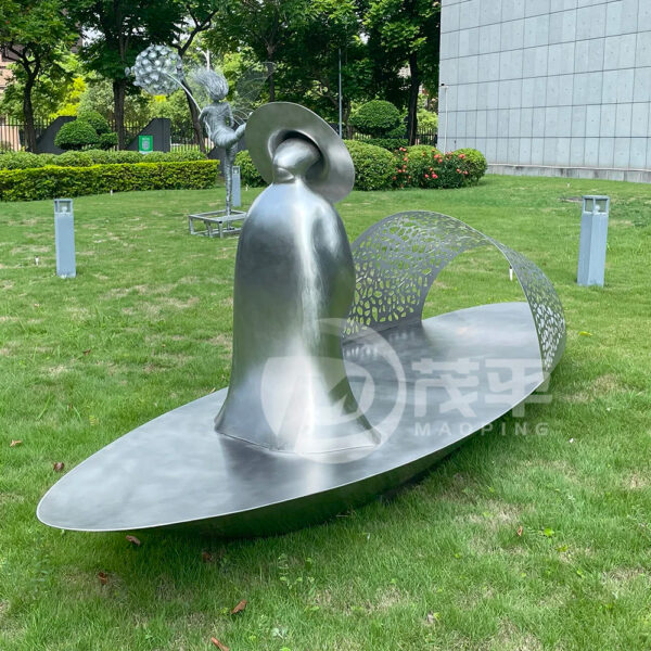 Boat Figure Stainless Steel Sculpture - Image 3