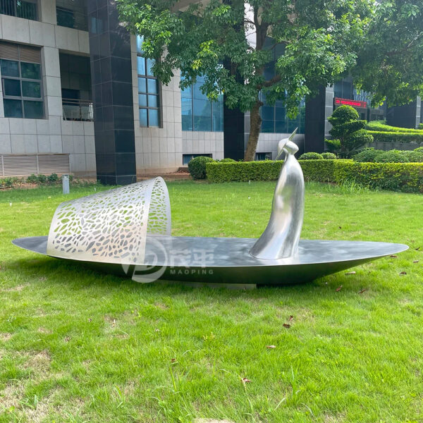 Boat Figure Stainless Steel Sculpture - Image 2