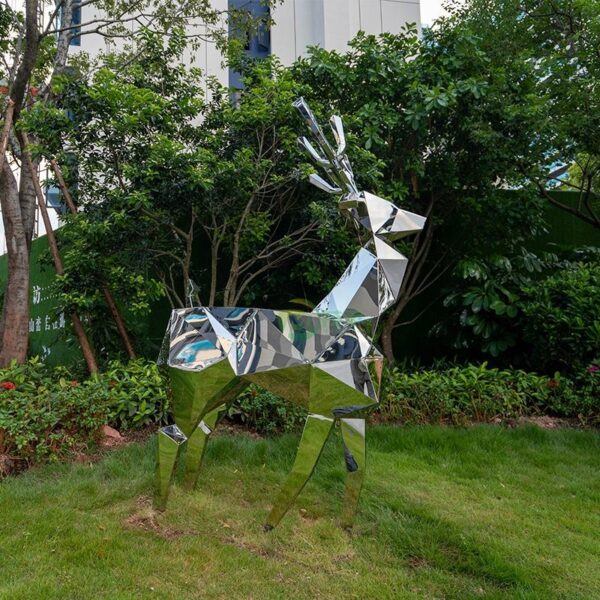 Geometric Deer Abstract Stainless Steel Sculpture