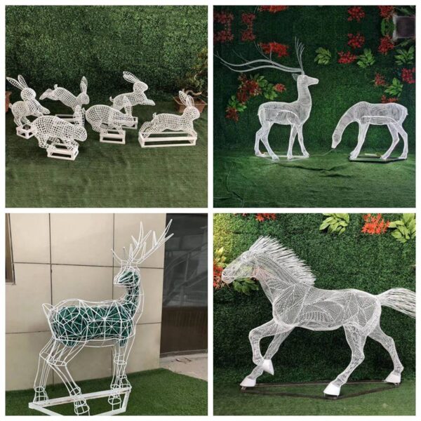Hollow White Animal Deer Horse Stainless Steel Sculpture - Image 4