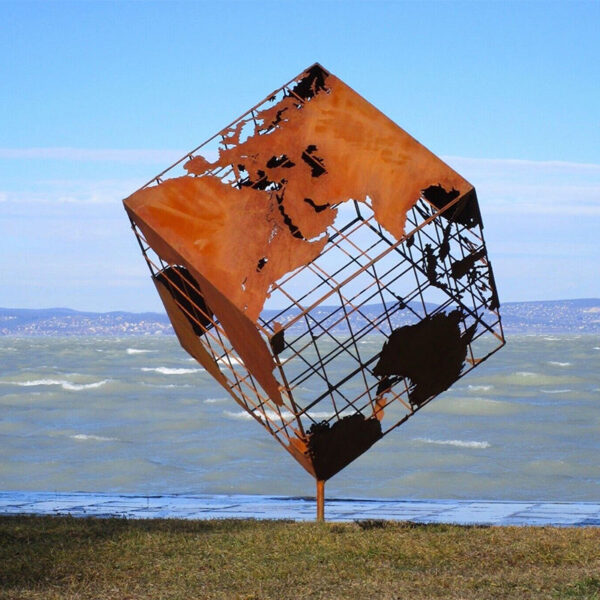 Huge Cube Corten Steel Sculpture - Image 3