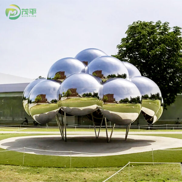Large Mirror Stainless Steel Sphere Sculpture - Image 3