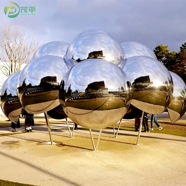 Large Mirror Stainless Steel Sphere Sculpture - Image 2