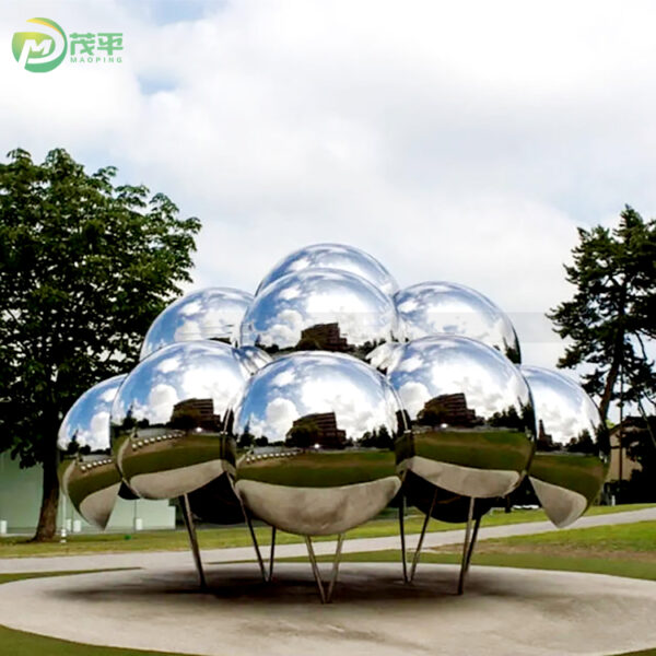 Large Mirror Stainless Steel Sphere Sculpture - Image 4