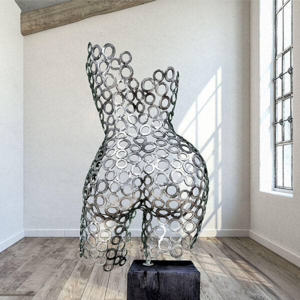 Life Size Oak Base Stainless Steel Sculpture