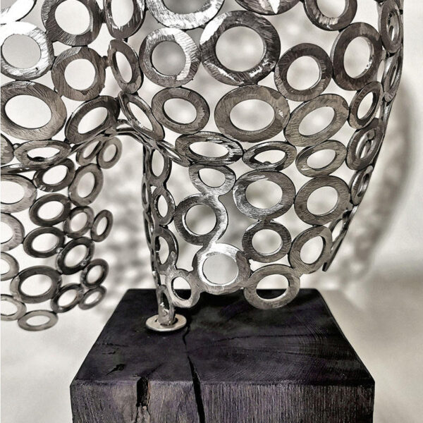 Life Size Oak Base Stainless Steel Sculpture - Image 5