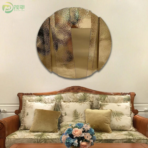 Gold Round Mirror Wall Sculpture - Image 3