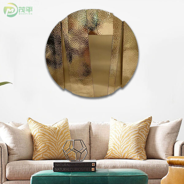 Gold Round Mirror Wall Sculpture - Image 2