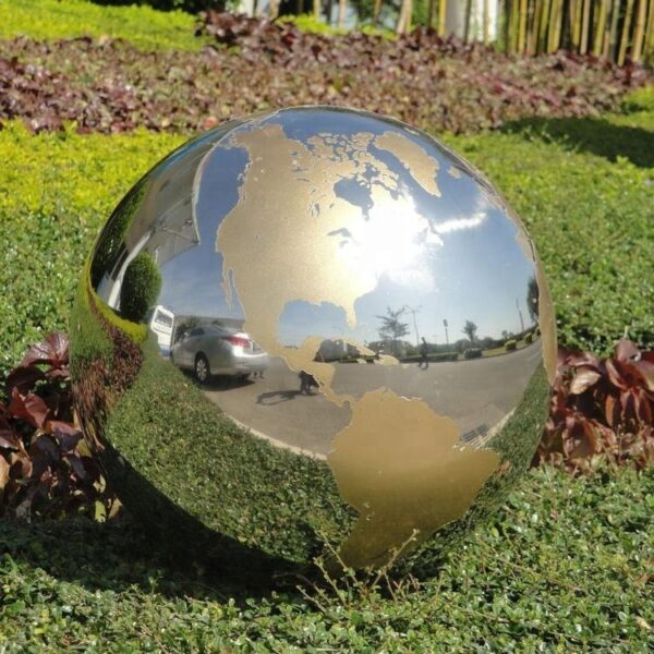 Metal World Globe Sculpture Stainless Steel Hollow Ball - Image 2