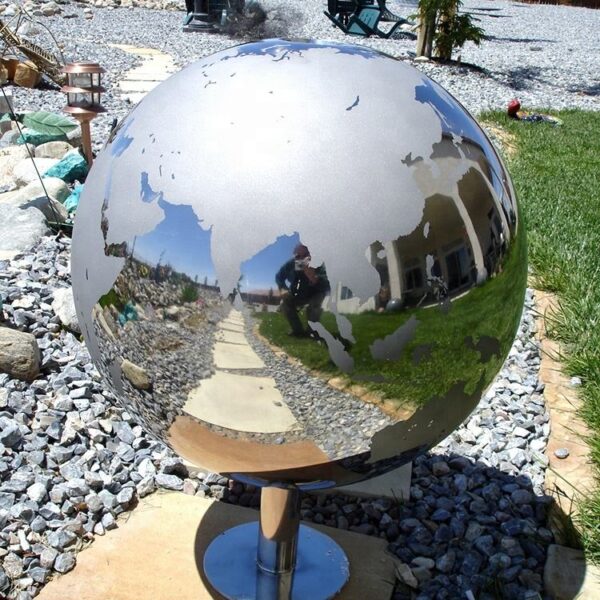 Metal World Globe Sculpture Stainless Steel Hollow Ball - Image 3