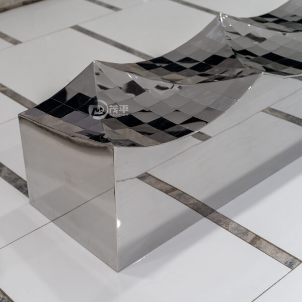 Mirror Metal Wave Bench Creative Stainless Steel Sculpture - Image 3