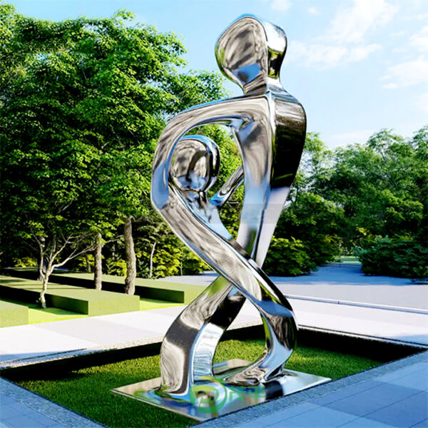 Mirror Abstract Figure Stainless Steel Sculpture - Image 2