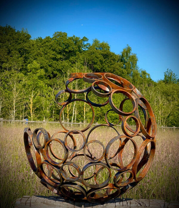 Moon Circle Sphere Corten Steel Sculpture - Image 2
