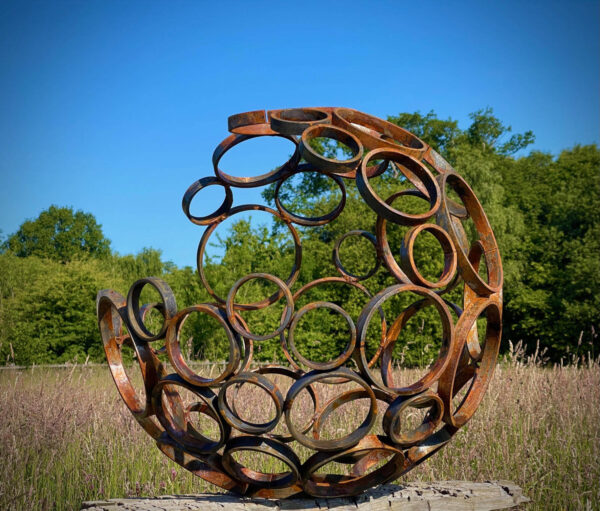 Moon Circle Sphere Corten Steel Sculpture - Image 3