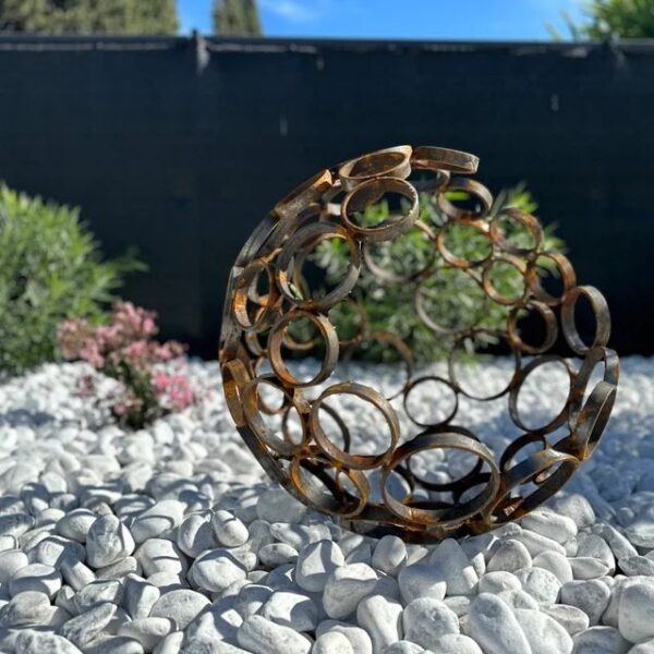 Moon Circle Sphere Corten Steel Sculpture - Image 4
