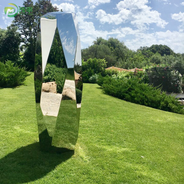 Polish Geometry Stone Post Stainless Steel Sculpture