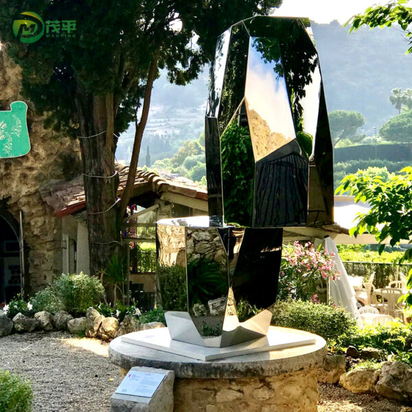 Polish Geometry Stone Post Stainless Steel Sculpture - Image 2