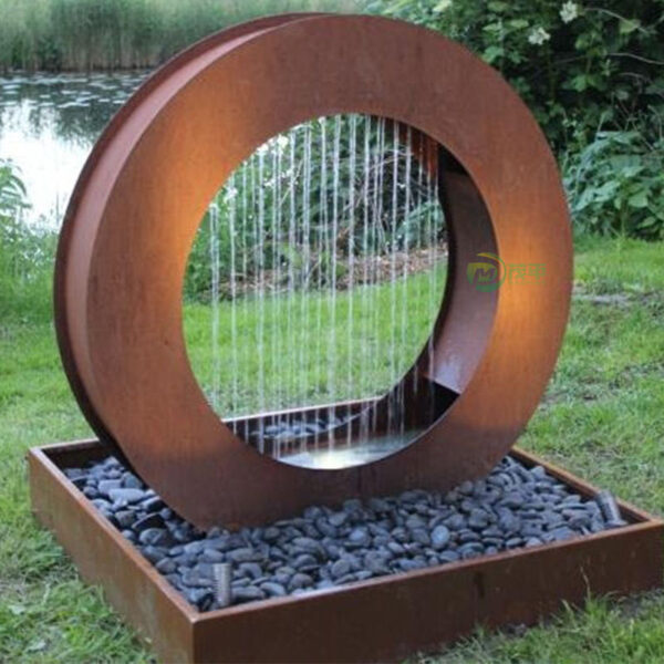 Ring Fountain Weathering Corten Steel Sculpture