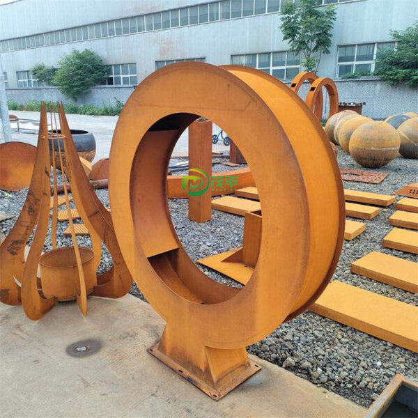 Ring Fountain Weathering Corten Steel Sculpture - Image 3