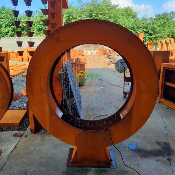 Ring Fountain Weathering Corten Steel Sculpture - Image 4